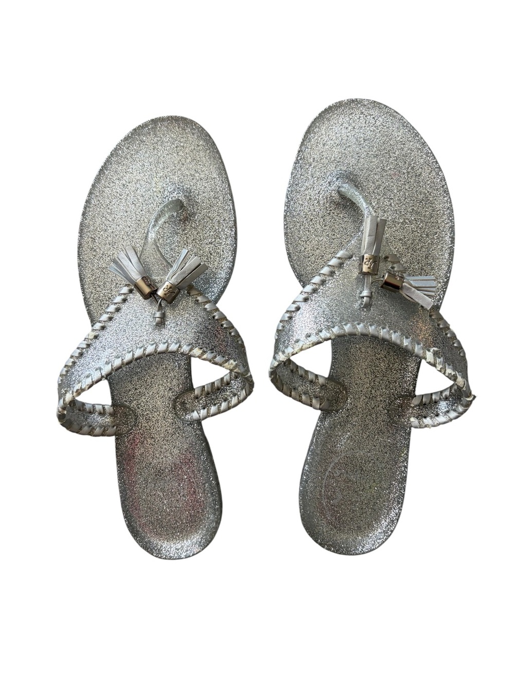 Jack Rogers Silver Braided Alana Jelly Thong Sandals with Tassels